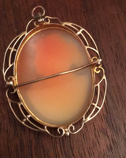 14k Gold Antique Victorian Cameo Brooch Conch