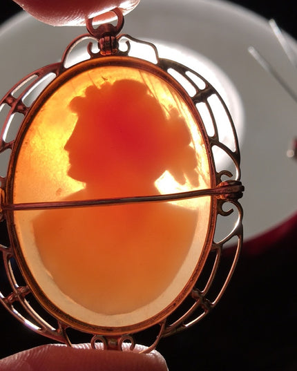 14k Gold Antique Victorian Cameo Brooch Conch