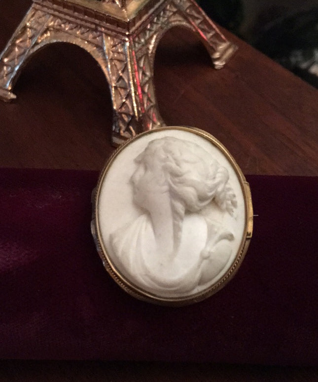 Antique Victorian Lava Cameo TLC Gold