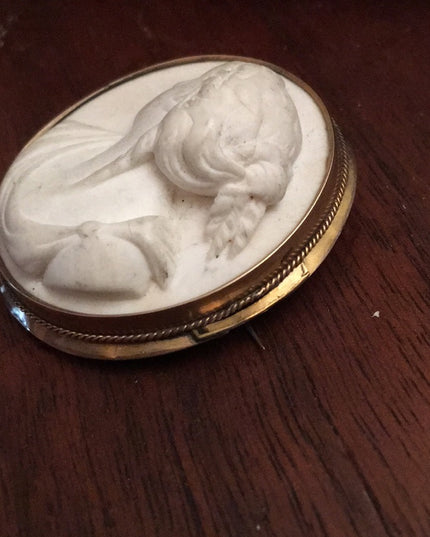 Antique Victorian Lava Cameo TLC Gold