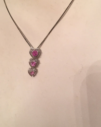 14k & 10k White gold pink topaz heart necklace 💗
