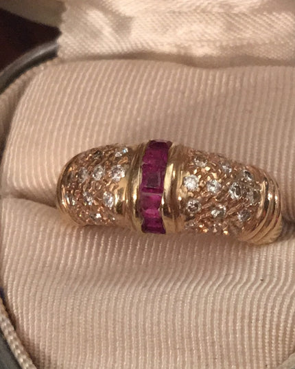 14k gold Diamond & Ruby wedding Band