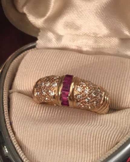 14k gold Diamond & Ruby wedding Band