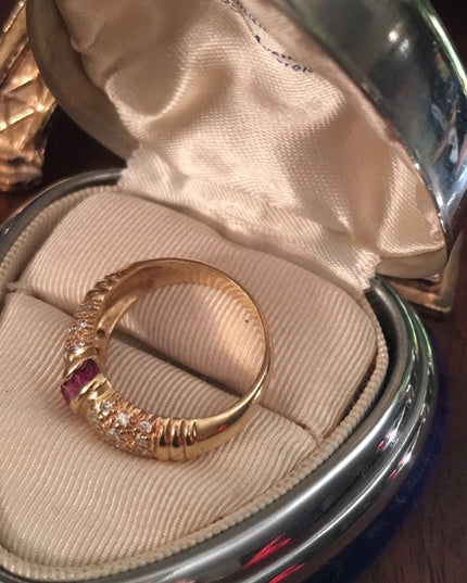 14k gold Diamond & Ruby wedding Band