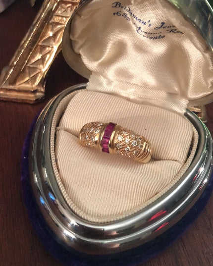 14k gold Diamond & Ruby wedding Band