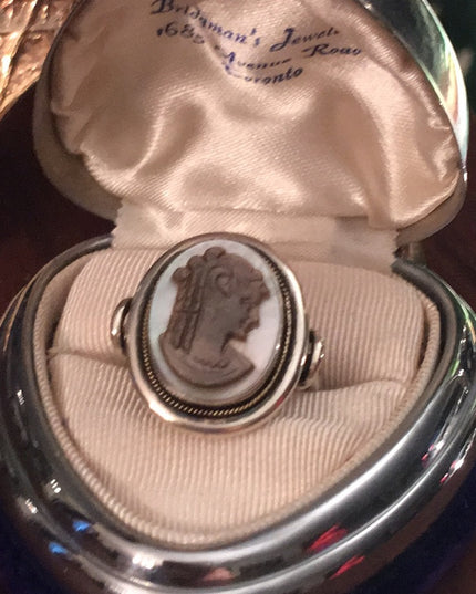 Antique Victorian carved MOP Sterling cameo ring Spectacular 925