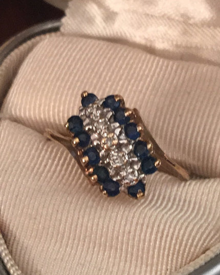 10k Gold Sapphire & Diamonds cocktail ring