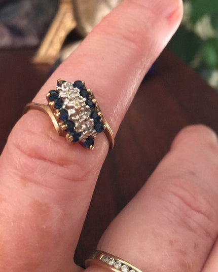 10k Gold Sapphire & Diamonds cocktail ring