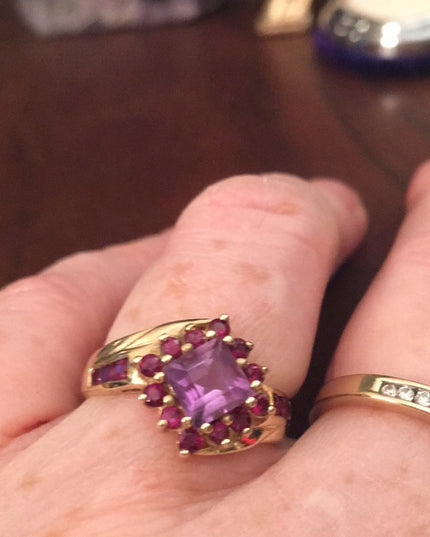 10k Gold Ruby & Amethyst fancy ring beautiful!