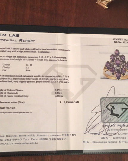 10k Diamond & Amethyst Cocktail ring w/appraisl