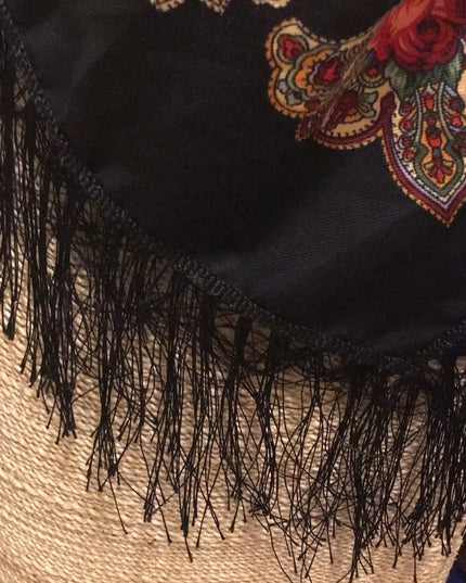 Vintage Flower wrap scarf fringe Hippie Boho