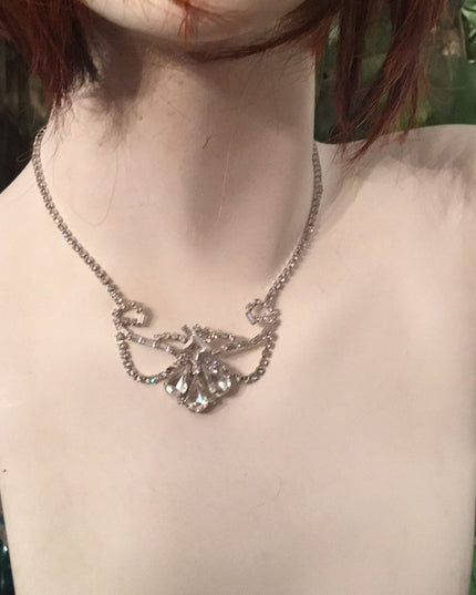 Vintage sterling silver 925 Jay Flex Crystal fabcy art deco  princess necklace