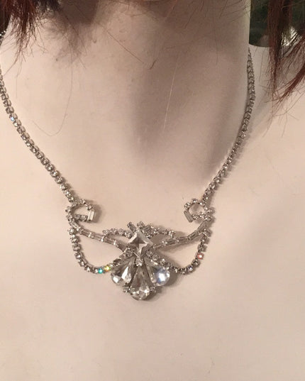 Vintage sterling silver 925 Jay Flex Crystal fabcy art deco  princess necklace