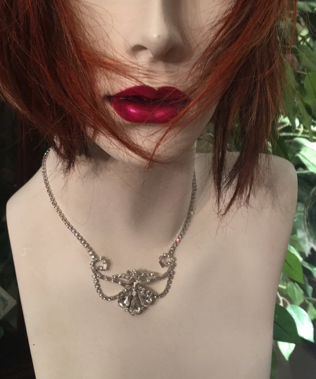 Vintage sterling silver 925 Jay Flex Crystal fabcy art deco  princess necklace
