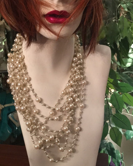22” Multi strand faux pearl silver tone necklace