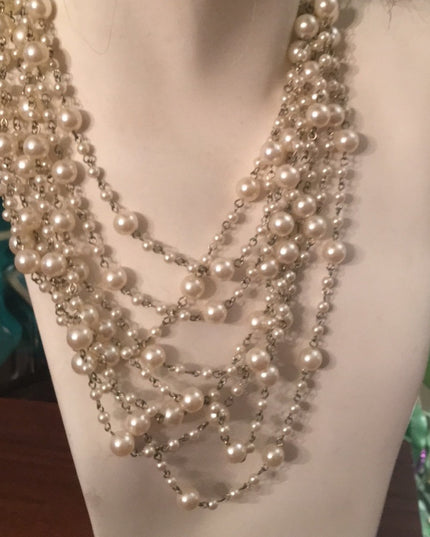22” Multi strand faux pearl silver tone necklace