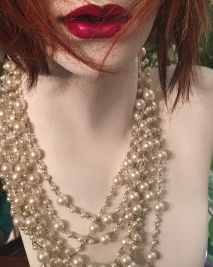 22” Multi strand faux pearl silver tone necklace