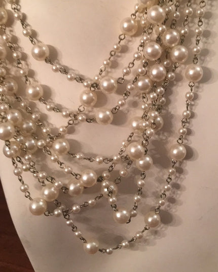 22” Multi strand faux pearl silver tone necklace