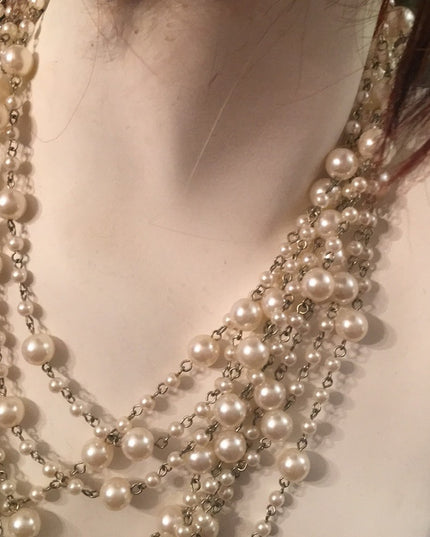 22” Multi strand faux pearl silver tone necklace
