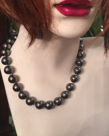 Chunky silver metalic heavy glass pearls Tahisian color
