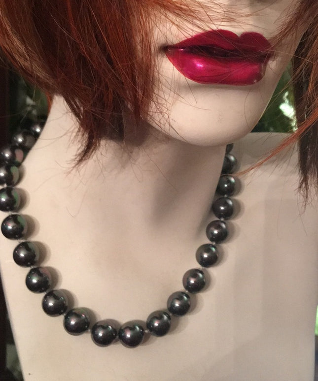 Chunky silver metalic heavy glass pearls Tahisian color