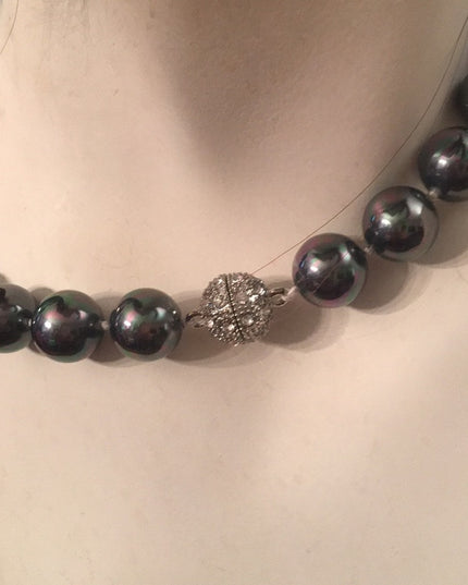 Chunky silver metalic heavy glass pearls Tahisian color