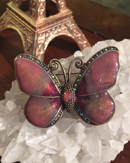 Beautiful purple rhinestone marcasite butterfly brooch