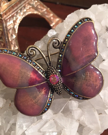 Beautiful purple rhinestone marcasite butterfly brooch