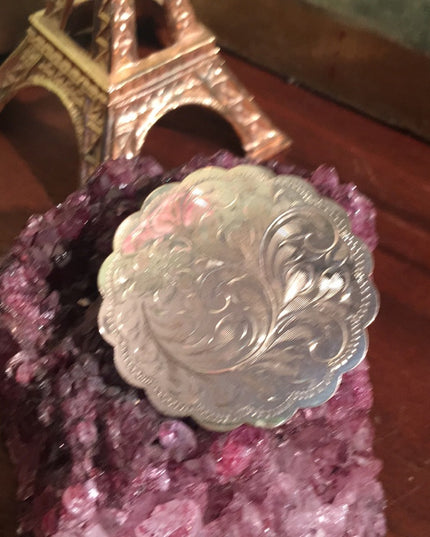 Vintage 1960s Forstner Etched sterling round brooch