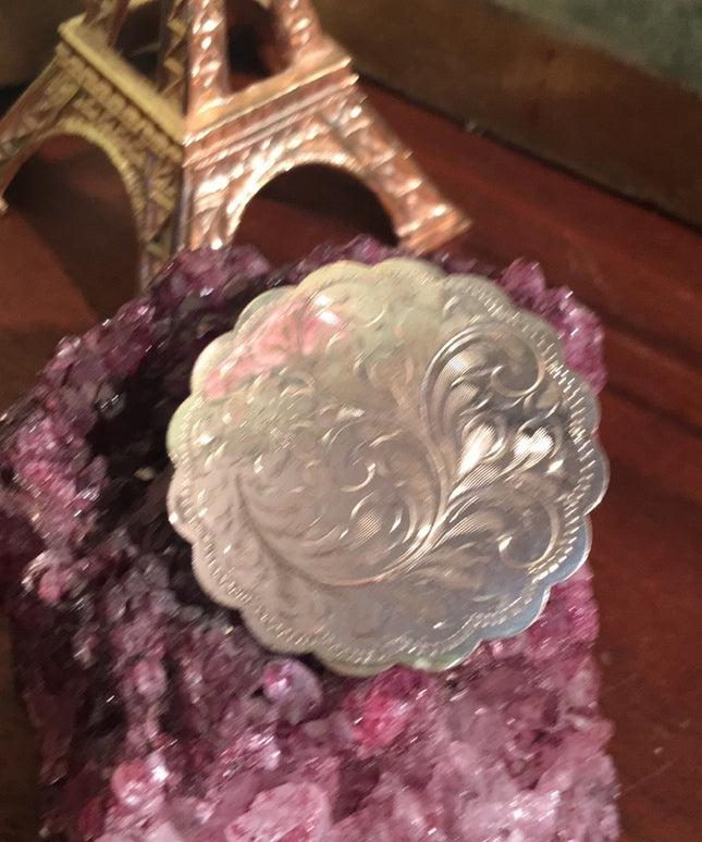 Vintage 1960s Forstner Etched sterling round brooch