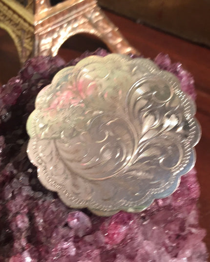 Vintage 1960s Forstner Etched sterling round brooch