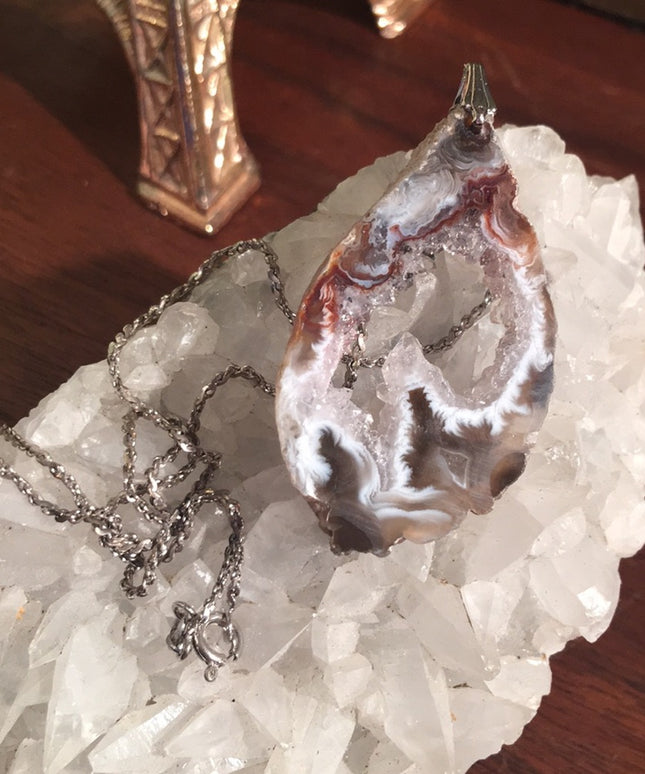Vintage 1980s Sterling silver necklace stone