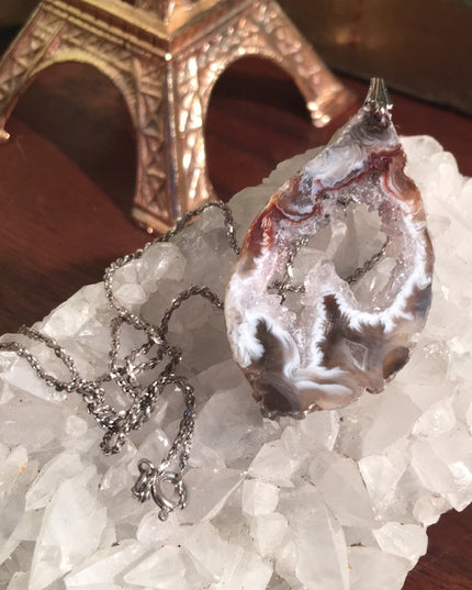 Vintage 1980s Sterling silver necklace stone