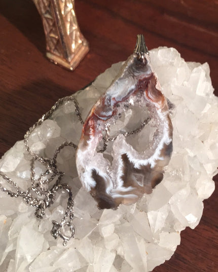 Vintage 1980s Sterling silver necklace stone