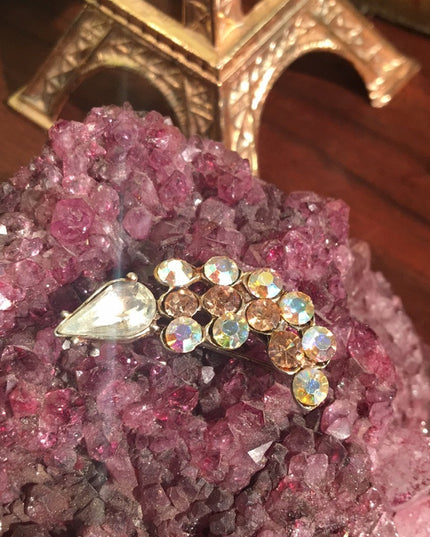 Vintage AB amber & clear Crystal brooch