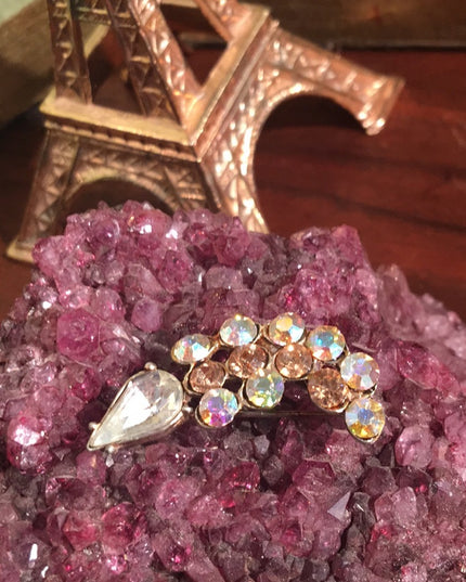 Vintage AB amber & clear Crystal brooch