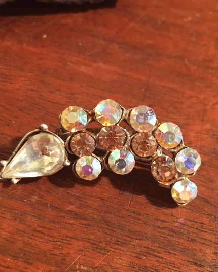 Vintage AB amber & clear Crystal brooch