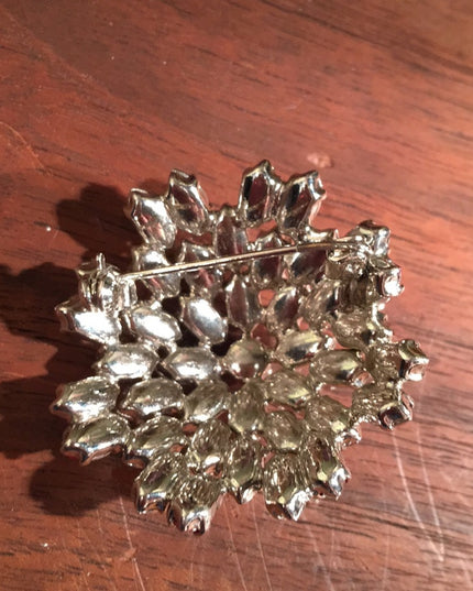 Vintage Red clear crystal fancy 1950 brooch chunky