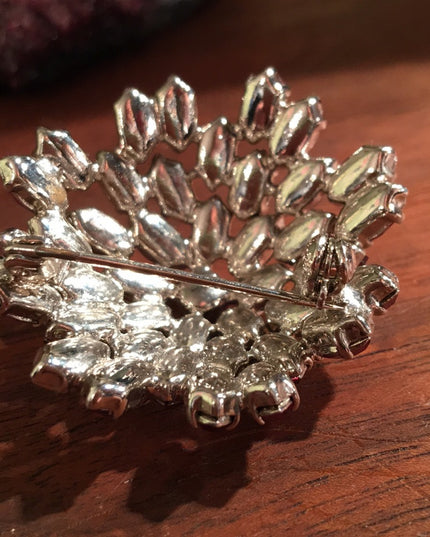 Vintage Red clear crystal fancy 1950 brooch chunky
