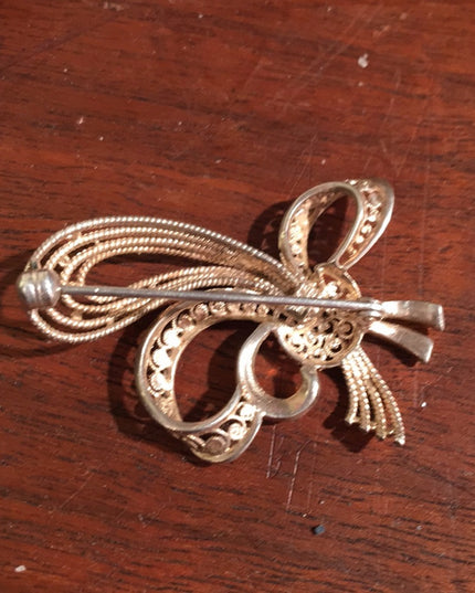 Victorian sterling  filagree Birks Bow brooch
