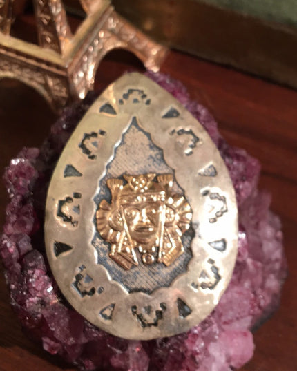 Vintage 18k & 925 sterling large pendant brooch Peru