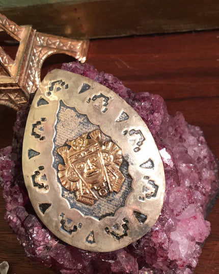 Vintage 18k & 925 sterling large pendant brooch Peru