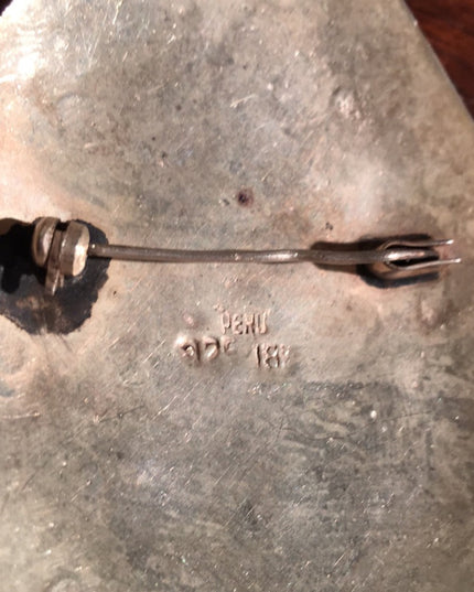 Vintage 18k & 925 sterling large pendant brooch Peru