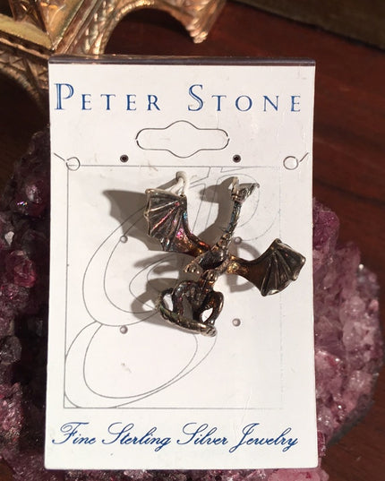 Vintage Sterling silver Peter stone Dragon pendant