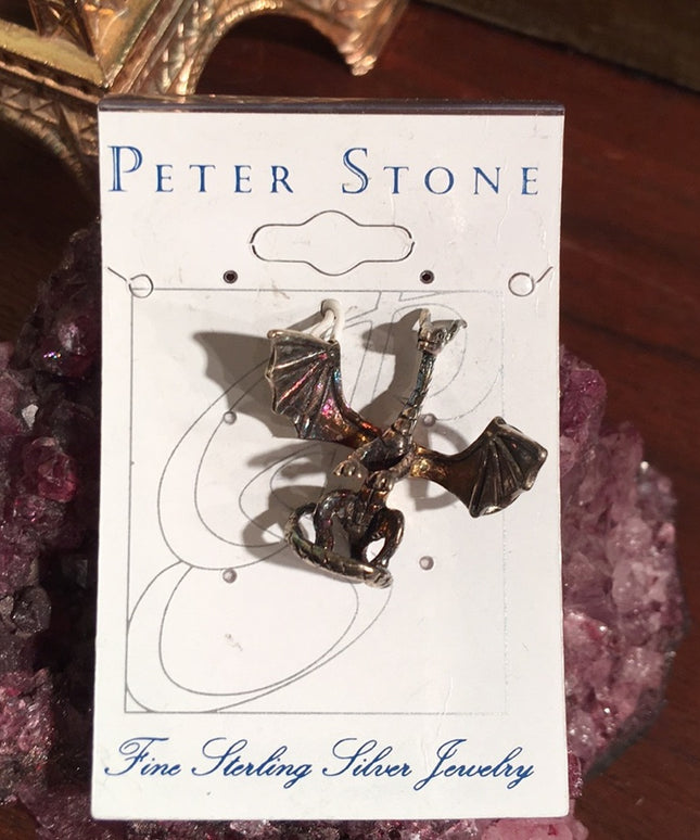Vintage Sterling silver Peter stone Dragon pendant