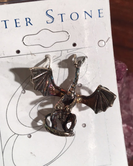 Vintage Sterling silver Peter stone Dragon pendant