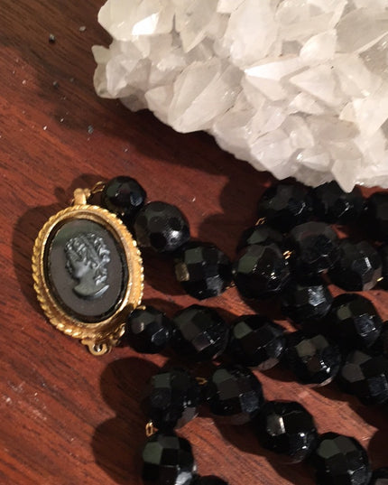 Vintage Cameo Black faceted glass crystal necklace