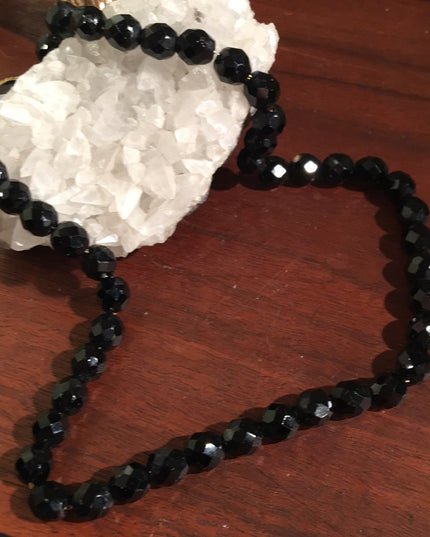 Vintage Cameo Black faceted glass crystal necklace