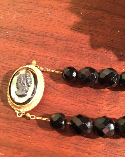 Vintage Cameo Black faceted glass crystal necklace