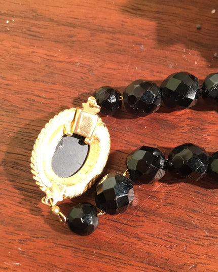 Vintage Cameo Black faceted glass crystal necklace